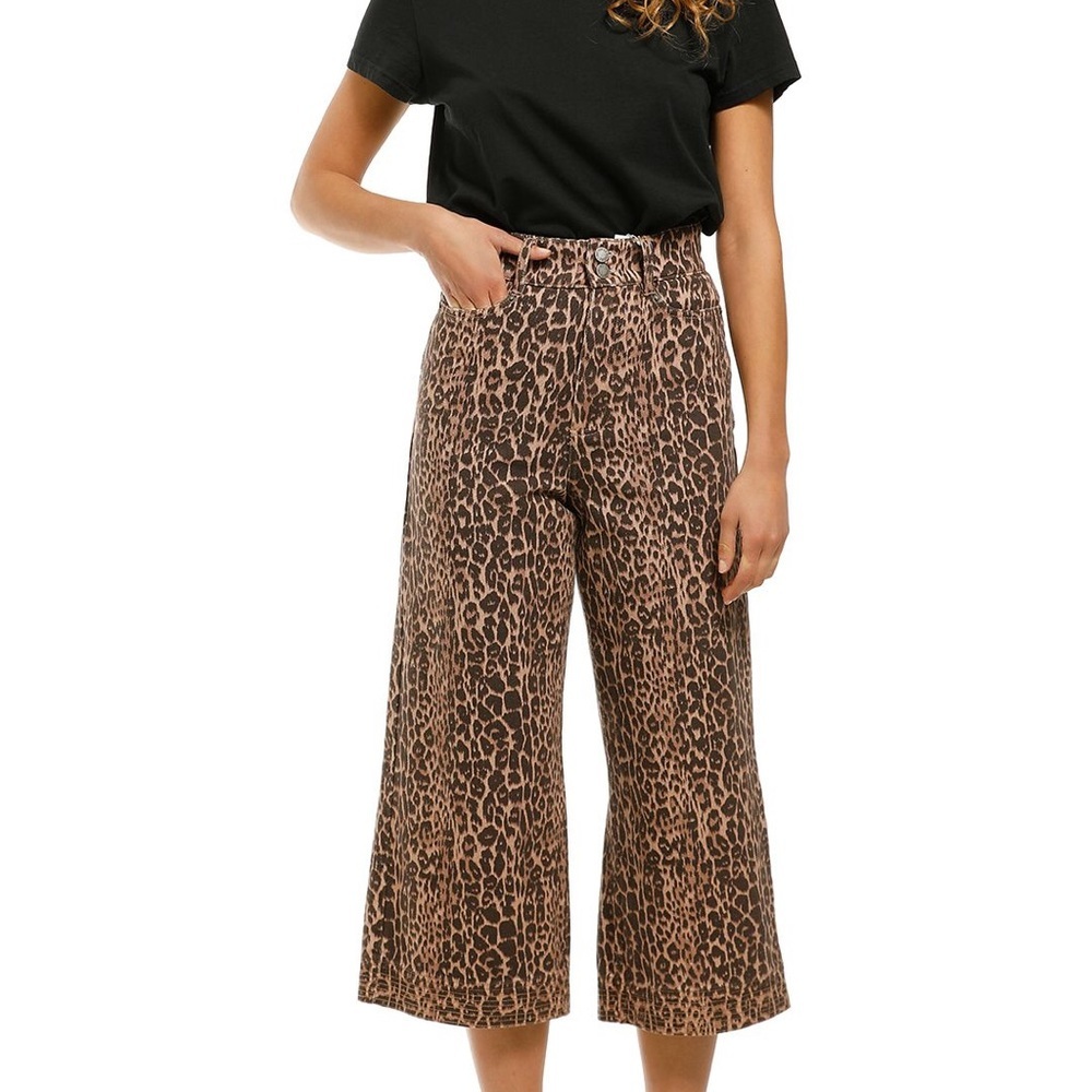 Reiterate Brown Leopard Print Wide Leg Jeans